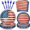 100 Pcs American Flag Party Supplies Set, Serves 25 – Disposable Patriotic Paper Plates, Napkins, and Forks, USA Flag-Themed Tableware for 4th of July, Memorial Day, Veterans Day, Independence Day BBQ